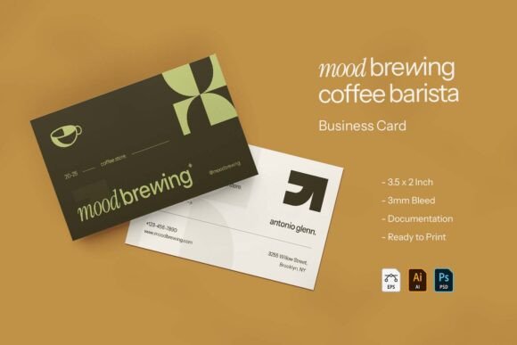 Modern Business Card Design for Mood Brewing Coffee: Elevating Professional Impressions