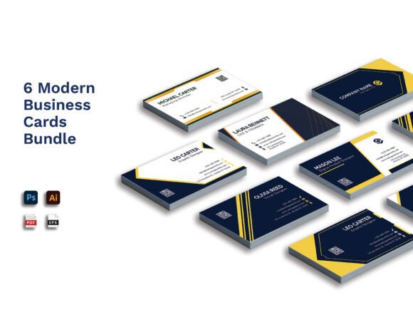 Modern Business Cards Bundle: 6 Unique Professional Designs for Corporate and Personal Branding
