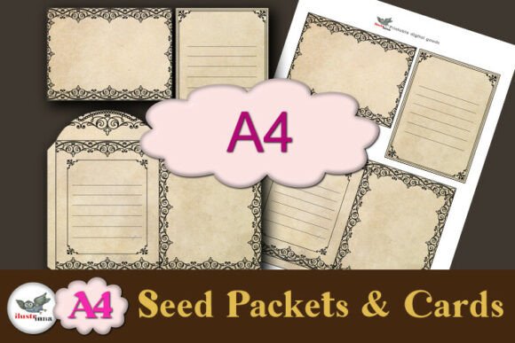 Ornate Vintage Seed Packets Cards A4