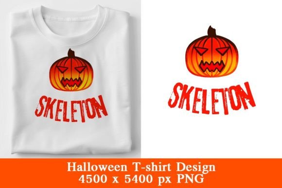 Pumpkin Skeleton Halloween T-Shirt Design for Print